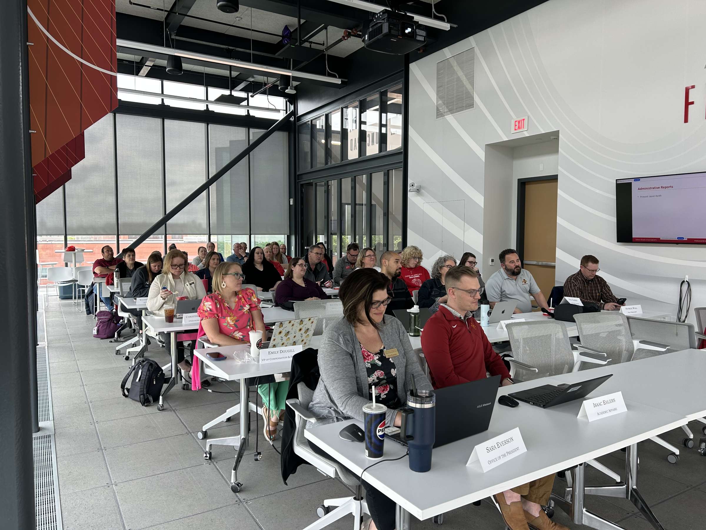 2024-2025 P&S Councilors during a meeting in the Launch Pad at the Student Innovation Center
