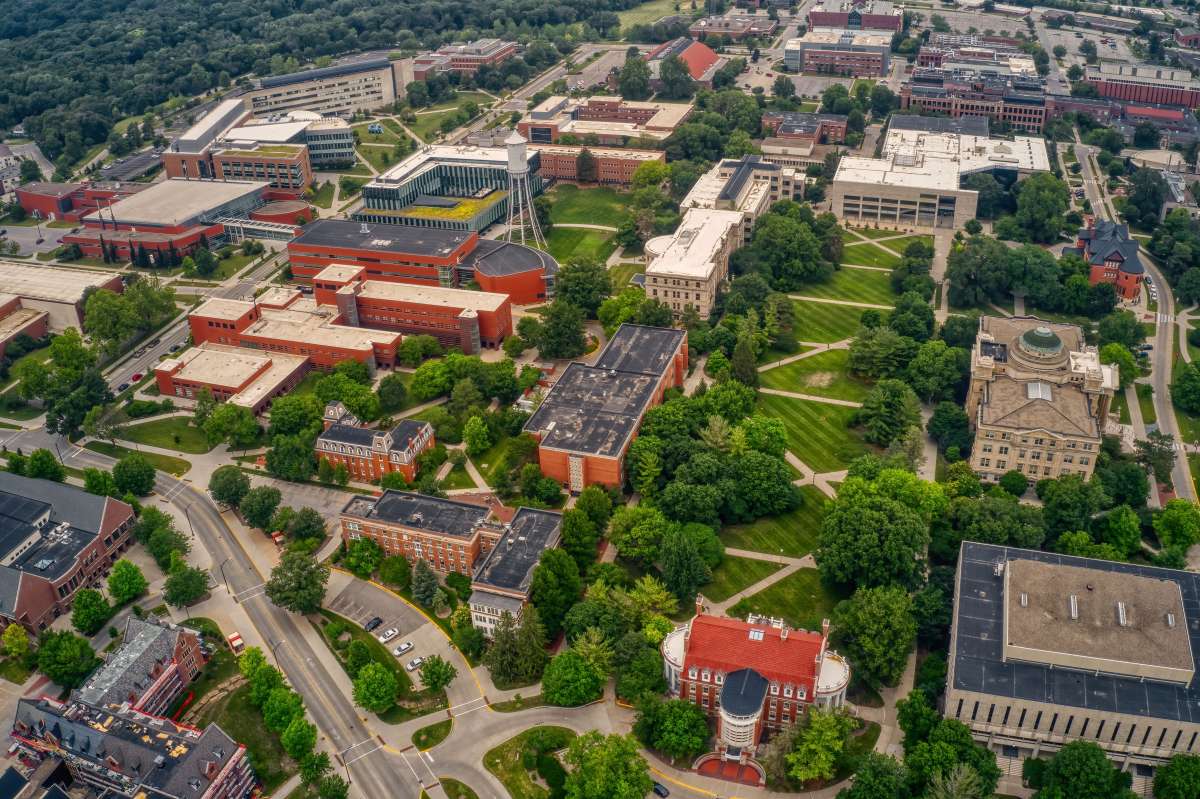 aerial view of Iowa State University campus